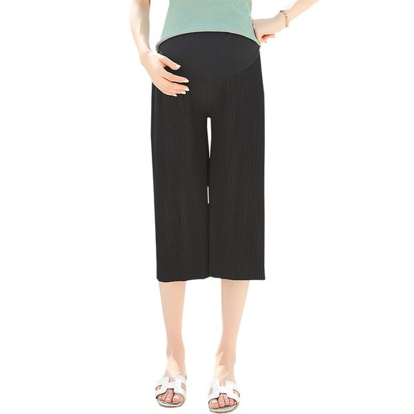 

wide leg pleated chiffon maternity pants summer fashion loose capris clothes maternity wide pants shorts for pregnant women, White