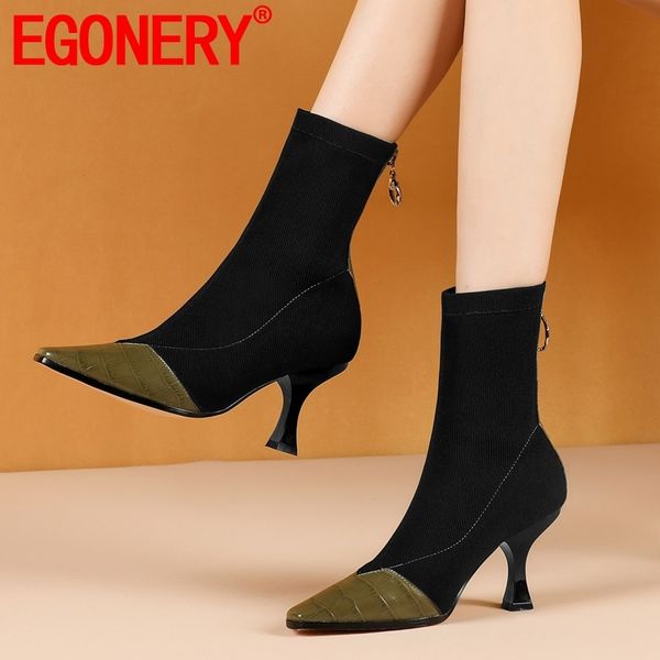 

egonery winter new fashion ankle boots outside high heels square toe zipper office women shoes drop shipping size 33-44, Black