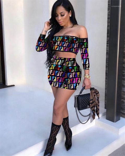 

letters printed 2pcs clothing sets women ff luxury skirt suits summer crop skirts, White