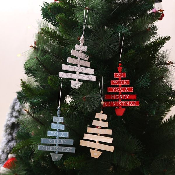 

wood christmas tree hanging pendant drop ornament we wish you a merry christmas holiday decor gift