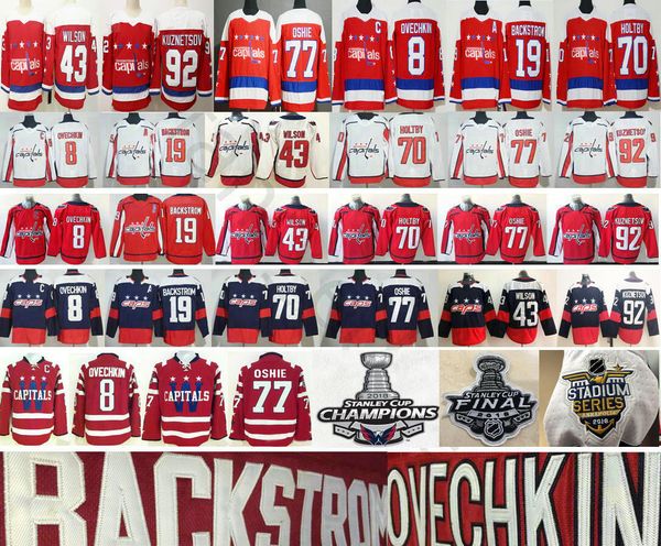 

2019 new washington capitals #8 alex ovechkin 43 tom wilson 77 tj oshie 19 nicklas backstrom 70 braden holtby 92 evgeny kuznetsov jerseys, Black;red