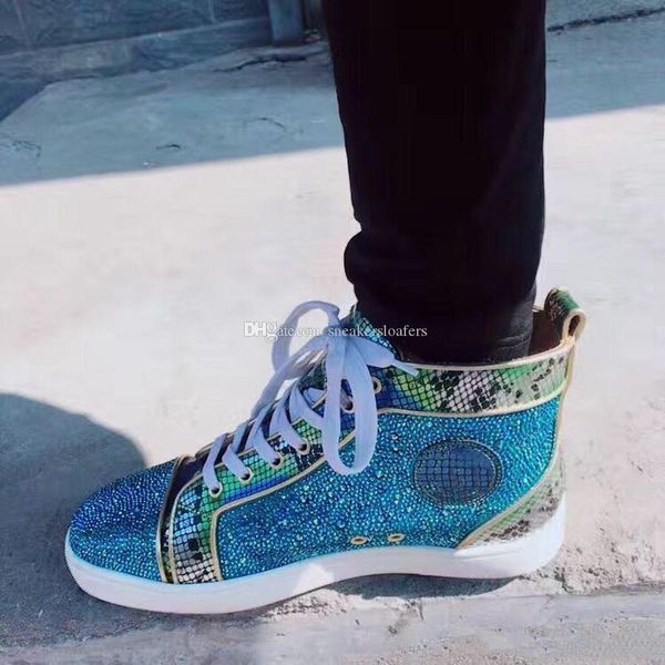 

perfect new men women designer high red bottom casual flats shoes party strass&rhinestone leisure sneakers discount footwear, Black