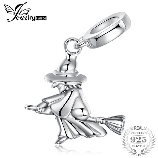 

jewelrypalace 925 sterling silver witch on broom bead charm fit bracelets fashion women diy bead charm for bracelets, Blue;slivery