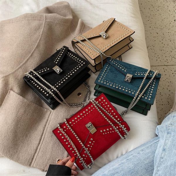 

laamei dropship chain rivet lock crossbody bag female scrub pu leather small shoulder messenger bags for women travel mini bags