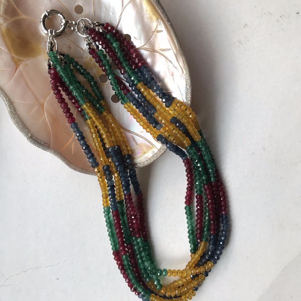 

colorful multiple stone necklace multilayer fantastic natural stone necklaces jewelry emeralds rubys sapphires citrines necklace, Silver