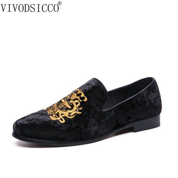 

fashion party wedding shoes handmade men loafers embroidered velvet shoes men dress shoe party wedding, Black