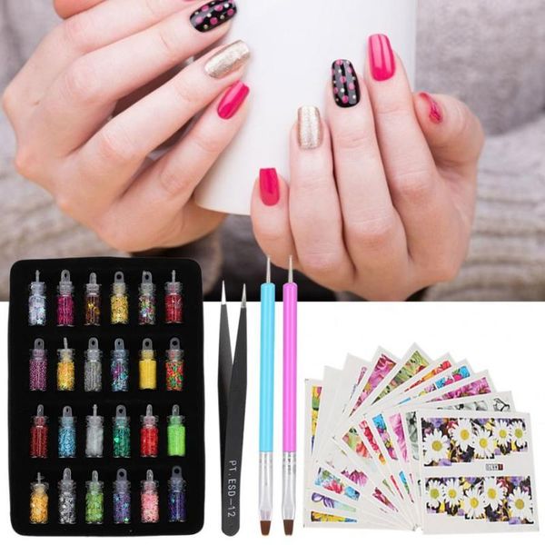 

профессиональный nail art наборы diy украшения блеск блестки наклейки пинцет ногтей art pen кисти set изысканный макияж наборы