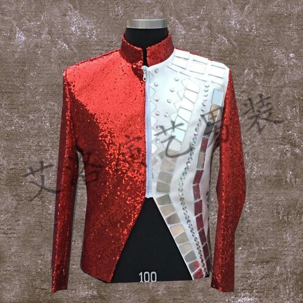 

s-5xl new 2017 men's clothing fashion slim bigbang mirror sequins suit coat magician performanc dance plus size singer costumes, White;black