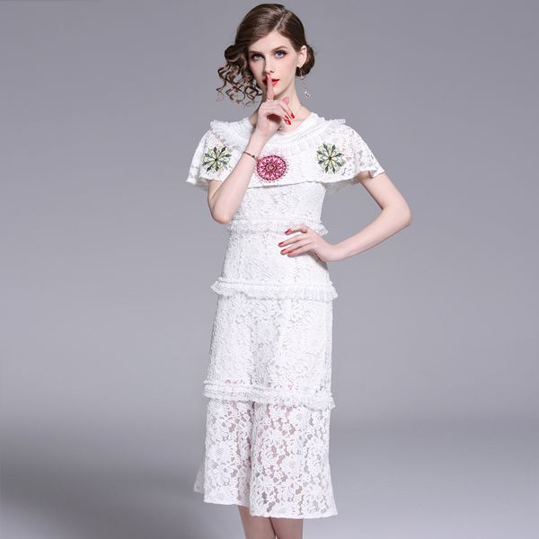 

new white lace embroidered cloak goddess summer dress gothic party dress cloak sleeves hollow out, Black;gray