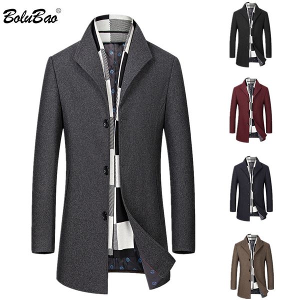 

bolubao wool blend coats men winter new men's solid color casual wool overcoat quality business trend coat male, Black