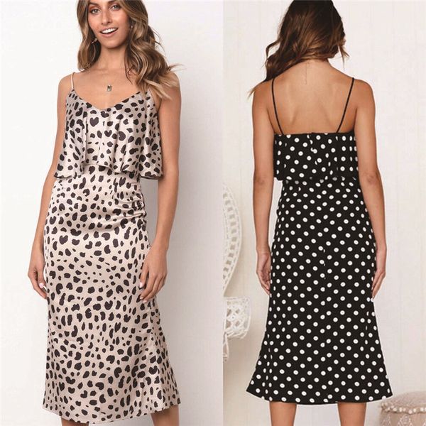 

2019 women dot maxi dress summer evening party beach casual sleeveless long sundress women girl clothes, Black;gray