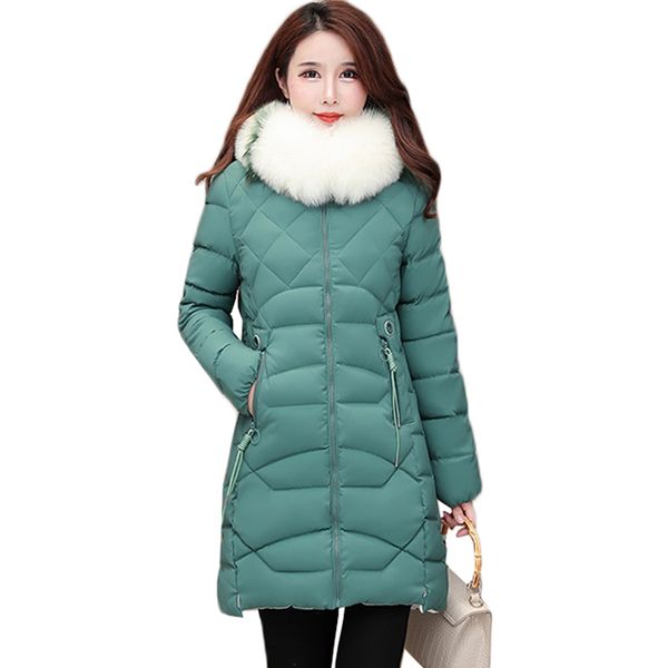 

2019 new winter jacket women hooded with fur fashion parka warm thicken mid-long outwear female cotton padded coat parkas 1013, Tan;black