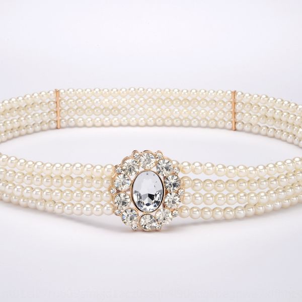 

women's decorative belt all-match rhinestone waist chain rhinestone pearl pearl women's elastic skirt chain, Black;brown
