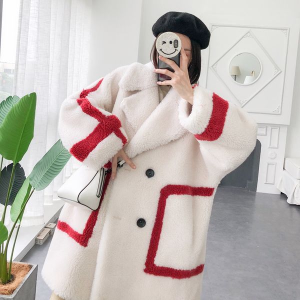 

big particles sheared sheep fur fur coat together long coat female season clearance dress shearling, Black