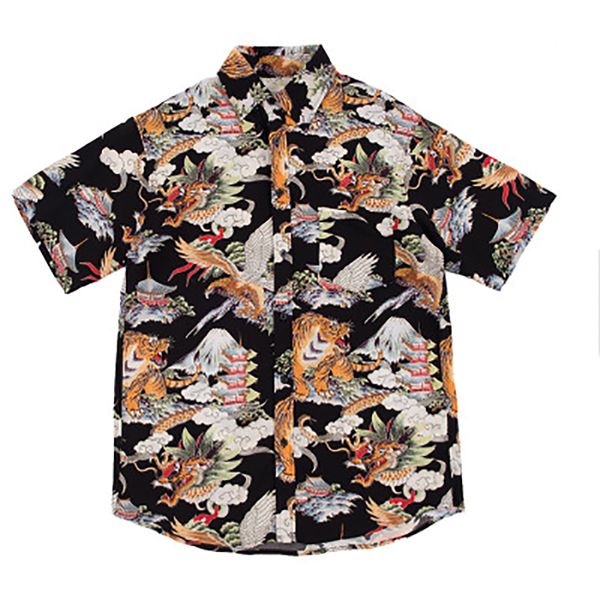 

hip hop shirt streetwear men hawaiian shirts retro tiger dragon print harajuku summer beach shirt short sleeve shirts, White;black