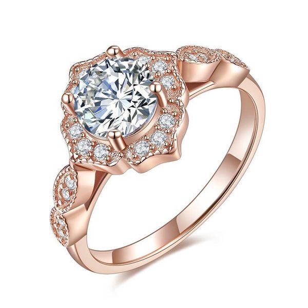 

exquisite women wedding ring vintage style art deco ring solid 925 sterling silver rose gold plated 1 ct diamond, Slivery;golden