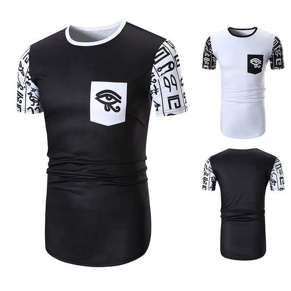 

men tshirt gym clothing man tees t shirt for male color tshirts round collar splicing characteristic printing t-shirt, White;black