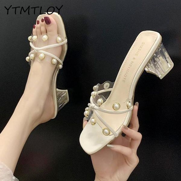 

2020 clear heels slippers women summer transparent shoes square high heels pumps jelly zapatista de mujer de marca square toe, Black