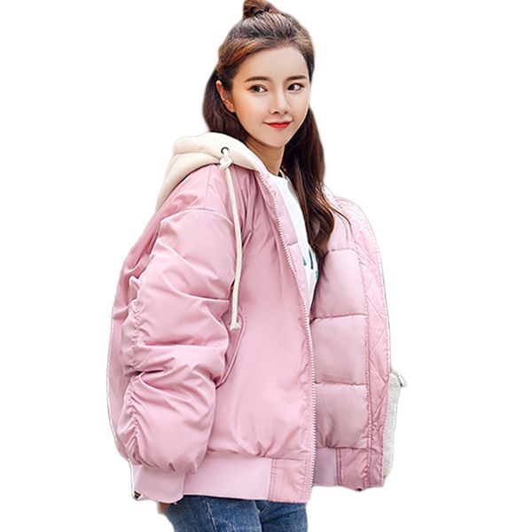 

hooded winter jacket women cotton padded warm thick female short coat parka solid color oversized casaco feminina inverno d215, Tan;black