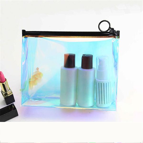 

new laser colorful women travel cosmetic bag 2018 lady transparent waterproof zipper make up bag case wash kit ponch
