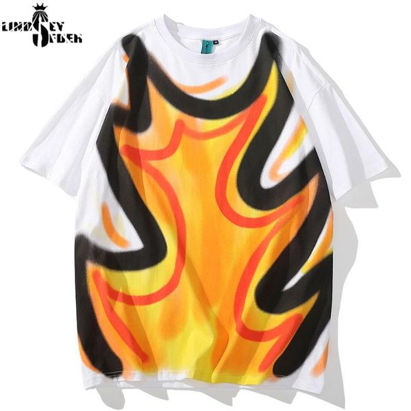 

men women graffiti fire flame print streetwear tshirts hip hop casual punk rock short sleeve tees shirts harajuku t-shirts, White;black
