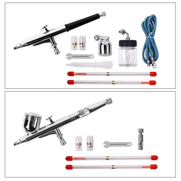 

portable 0.2mm / 0.3mm / 0.5mm needles & nozzles dual action airbrush air compressor kit craft cakepaint art pneumatic spray gun