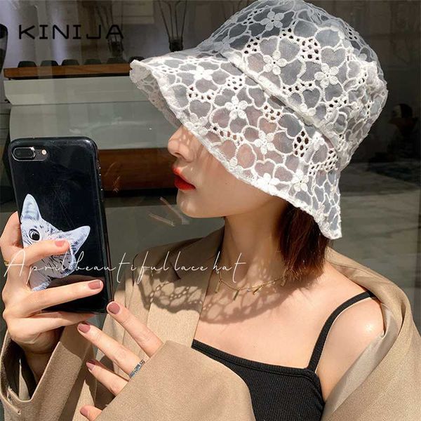 

casual lace hat pgraphy bonnet props vintage bucket hat soft lace flower brim sunscreen hats summer women dome hats, Blue;gray