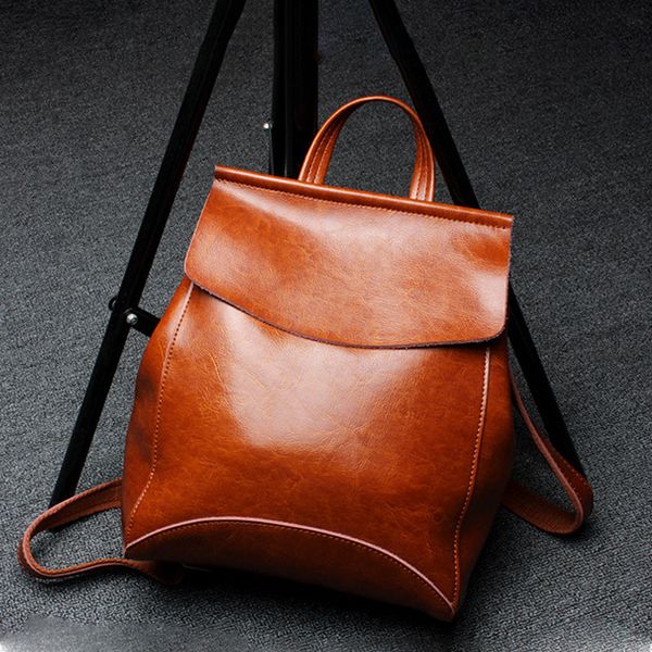 

genuine leather ladies backpack large fashion large capacity oil wax leather soft travel backpack