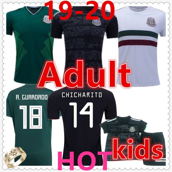 

mexico mens designer t shirts 19-20 camisetas chicharito h.lozano g.dos santos mexico kids soccer jersey football jerseys maillot de foot, Black