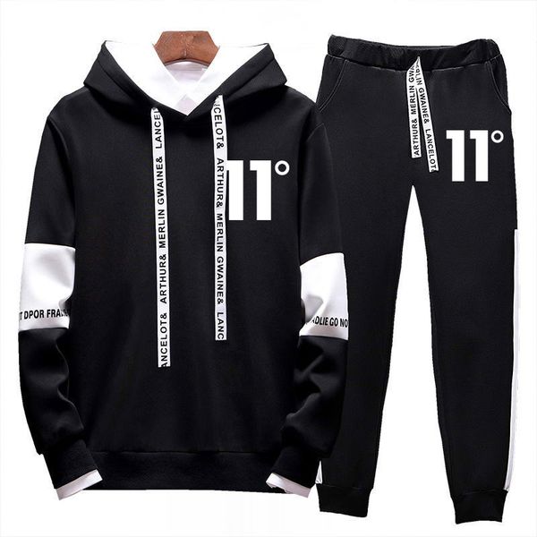 

men's tracksuits european and american autumn new youth hooded sweater two-piece fashion casual suit, Gray