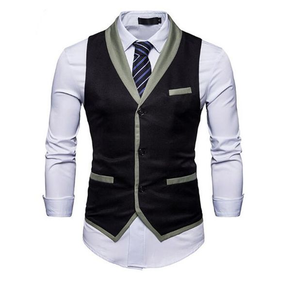

autumn new men's vest stitching color men's suit vest slim fashion business formal suit, Black;white