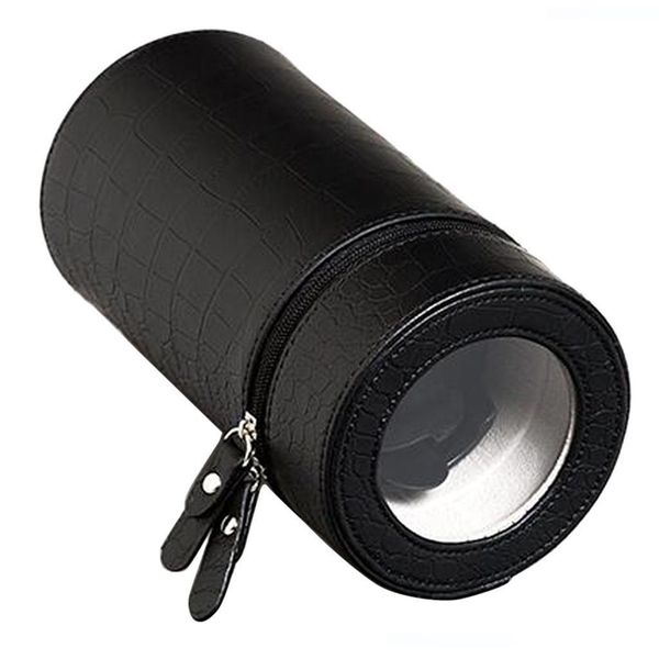 

pu leather cylindrical automatic watch silent motor watch winder single slot, Black;blue