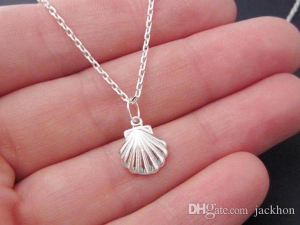 

10шт sea shell ожерелье seashell ожерелье nautical ариэль русалочка ожерелье cute раковина ожерелье для ocean beach party, Silver
