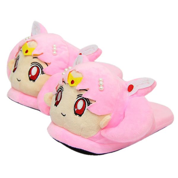 

28cm sailor moon plush slippers winter indoor keep warm shoes cartoon cosplay chibiusa usagi ami women men lovers slipper, Black