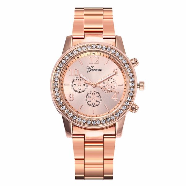 

fashion women rose gold full stainless steel rhinestone analog quartz geneva watches dropshipping clock, Slivery;brown