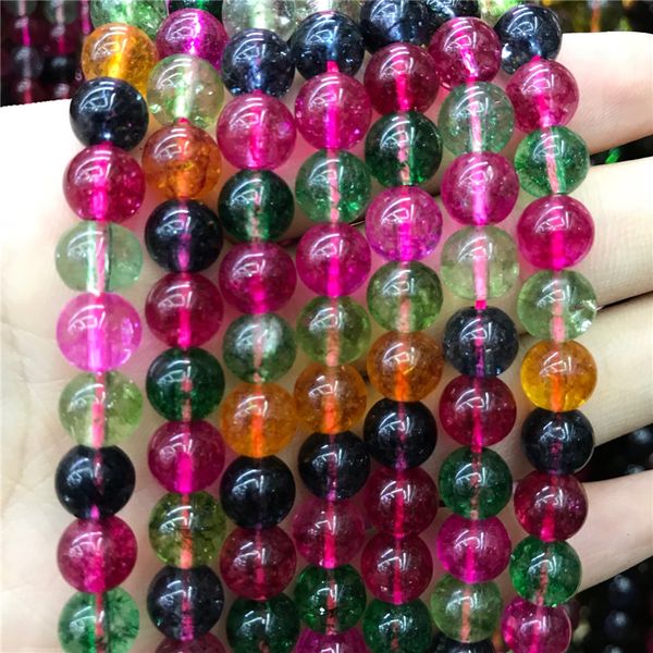 

натуральный кристаллический камень бусины турмалин кварца высокое качество красочный круглый сыпучие бусины 4/6/8 / 10mm diy ювелирных издел