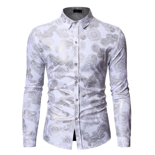 

white paisley shirt men camisa masculina 2020 fashion mens button down dress shirts slim fit long sleeve shirt men tuxedo shirts, White;black