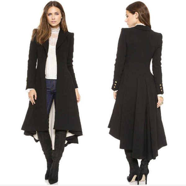 

blend long party outwears trench fashion warm coat women wool, Black