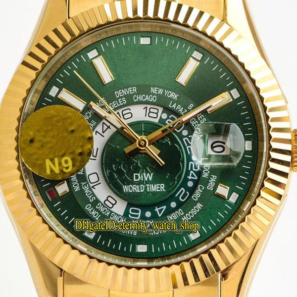 

n9 diw refit edition sky-dweller m326938-0003 green dial cal.9001 automatic bidirectional rotating bezel mens watch 904l steel case watches, Slivery;brown