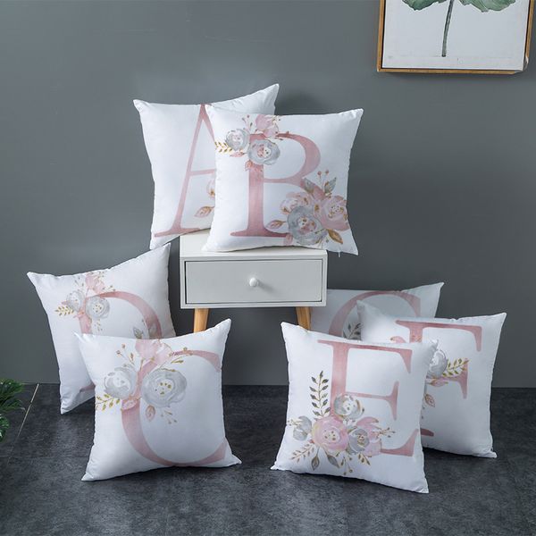 

pink alphabet peach skin pillowcase ins nordic style pillowcase sofa home daily necessities wholesale
