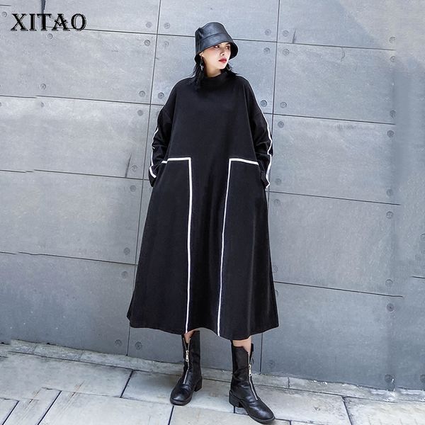 

xitao winter clothes women plus size standing collar dresses fashion long women dress oversized wild autumn streetwear xj2961, Black;gray
