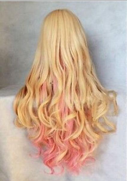 Wig Hot Sell Fashion Fashion Popular novo loiro rosa mistura longa peruca de cabelo cacheado