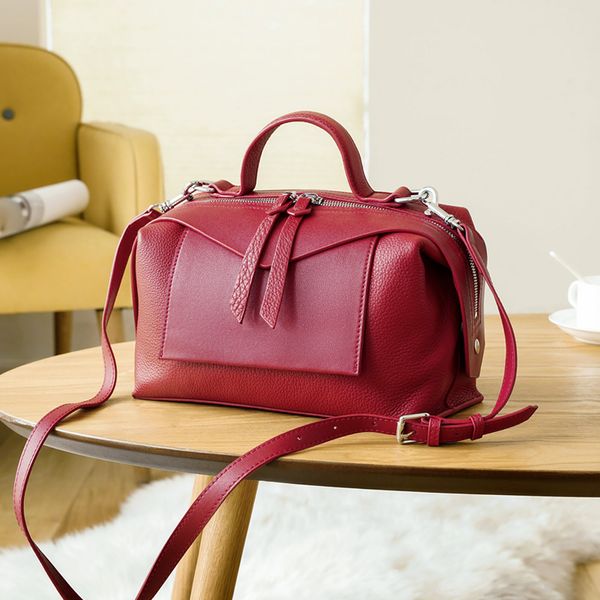 

woonam women fashion handle genuine calf leather medium boston shoulder bag wb1148