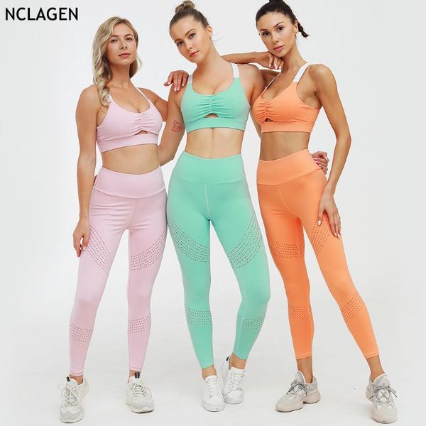 

gym yoga set 2 piece sportwear workout bra push-up leggings and running tracksuit sport outfit fitness suit nclagen