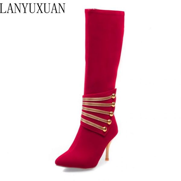 

lanyuxuan plus winter boots shoes woman botas mujer big size 34-45 high heels autumn winter women shoes elegant boots 6-10, Black