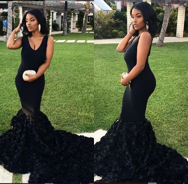 

Sexy Black Mermaid Prom Dresses 2019 New Sleeveless V Neck Sweep Strain Simple Formal Black Girls Evening Dress Party Gowns Custom Made