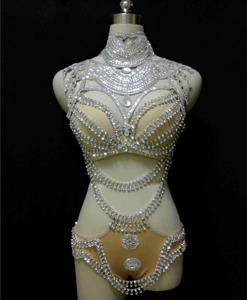 

rhinestone sequins body suits costumes women gold bra short clothing set female singer dj ds dance stage wear, Black;red