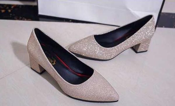 

women's shoes in spring and autumn middle coarse heel pointed end @2033, Black