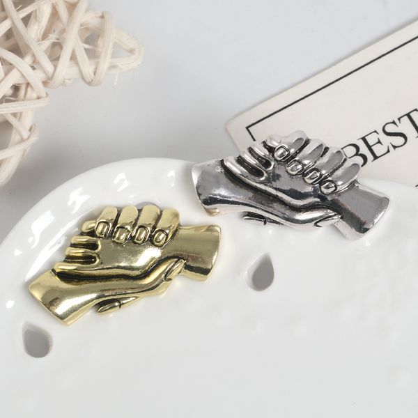 

hand alloy pin gold and silver handshake hold tightly brooches badge jackets denim lapel jewelry deep friendship between partner, Gray