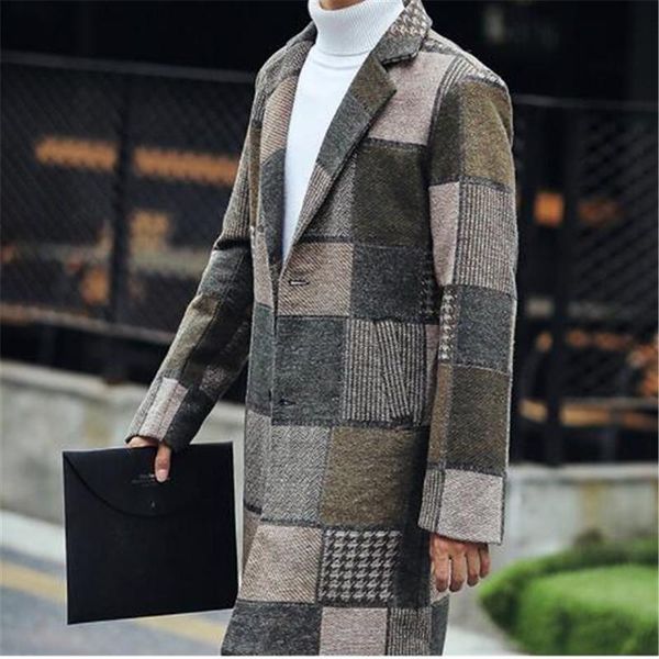 

плюс размер 2018. корейский стиль plaid тонкий мужская одежда пальто зимы способа платья пальто мужские, Black